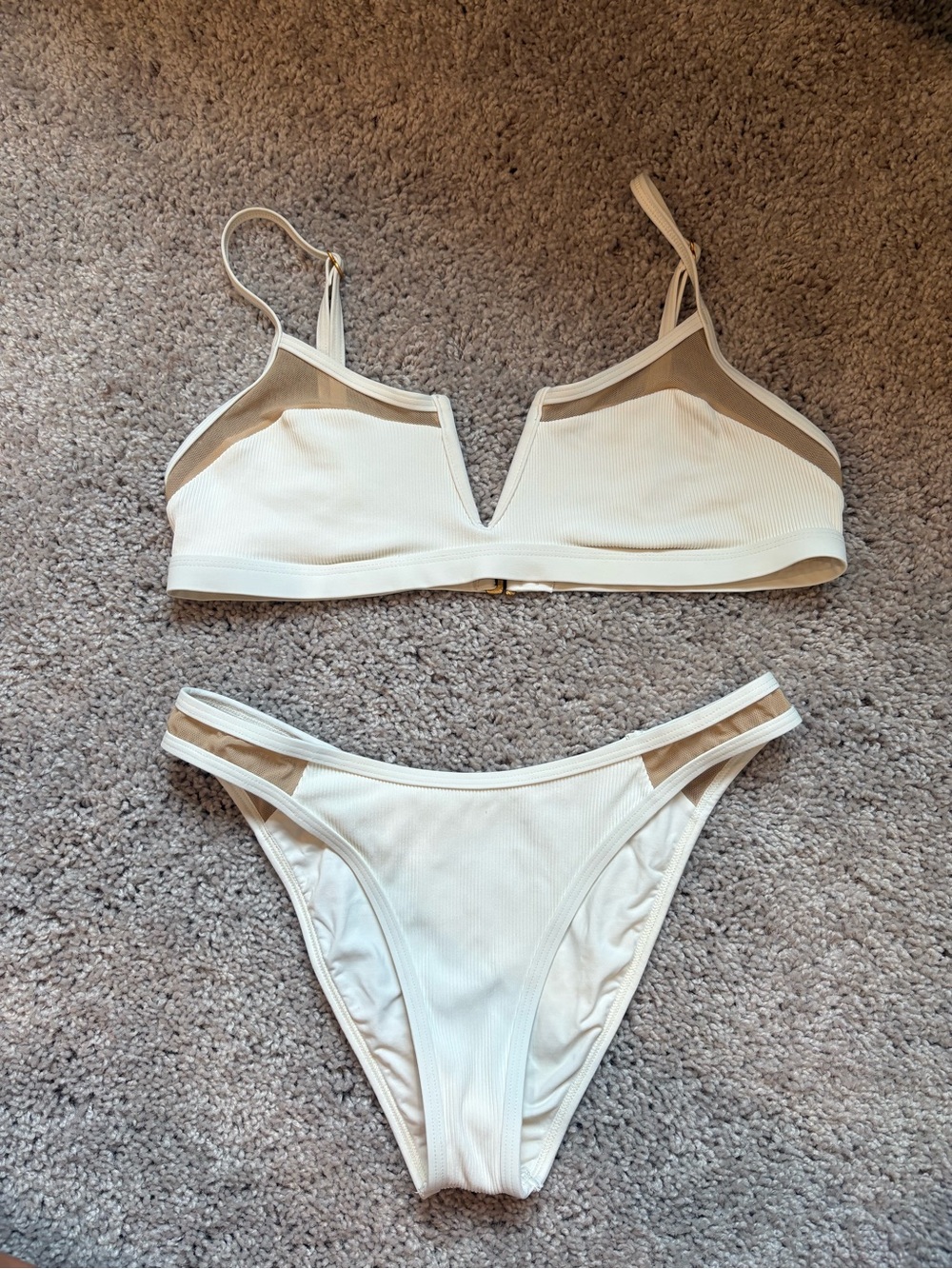 l*space White Bikini Set with Beige Mesh Accents